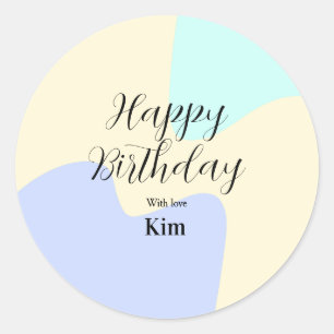 Sticker Rond Jaune violet vert joyeux anniversaire abstrait pas