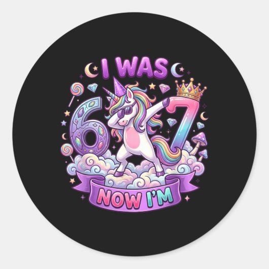 Sticker Rond J'avais 6 ans maintenant j'ai 7 ans fille licorne (Devant)