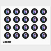 Sticker Rond J'avais 6 ans maintenant j'ai 7 ans Papillon 7e an (Feuille)