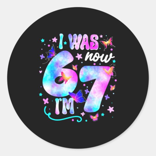 Sticker Rond J'avais 6 ans maintenant j'ai 7 ans Papillon 7e an (Devant)