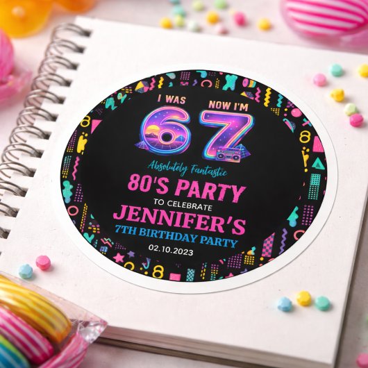 Sticker Rond J'avais 6 ans Maintenant j'ai 7 ans Rétro Néon 7e