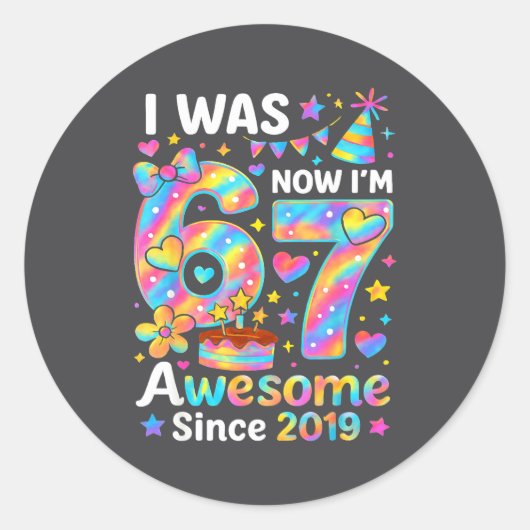 Sticker Rond J'avais 6 ans maintenant j'ai 7 ans Tie Dye Annive (Devant)