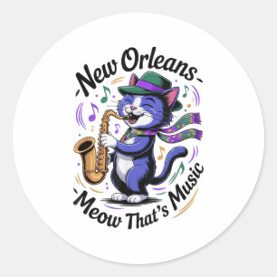 Sticker Rond Jazz Cat Jouer Saxophone Musique Lover Art New Orl