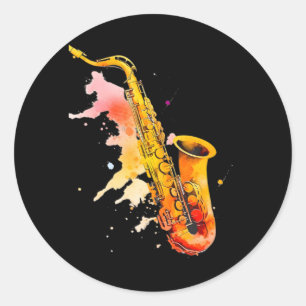 Sticker Rond Jazz coloré Saxophone Player
