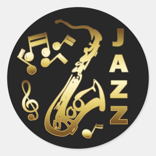 STICKER ROND JAZZ NOIR ET OR (Devant)