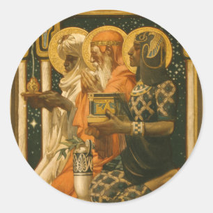 Sticker Rond JC Leyendecker Trois Sages Vintage Noël