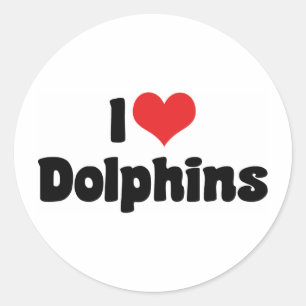 Sticker Rond Je aime dauphins à coeur - Amateur de dauphins