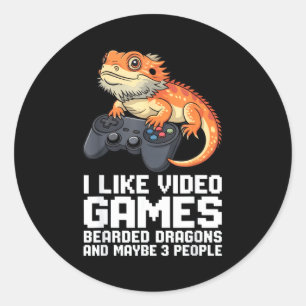 Sticker Rond Je aime jeux vidéo Dragon barbu Gamer Introverti