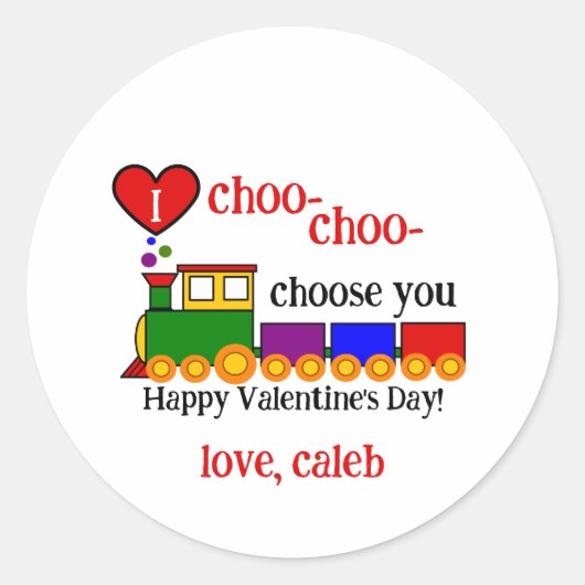 Sticker Rond Je choo-choo Saint-Valentin Nom de l'enfant (Devant)