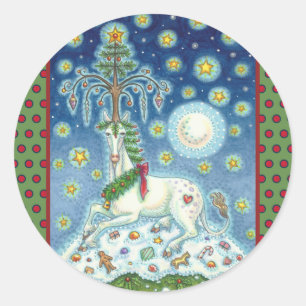 STICKER ROND JE CROIS À L'UNICORN DE NOËL, BÂTIMENTS DE CHEVAL