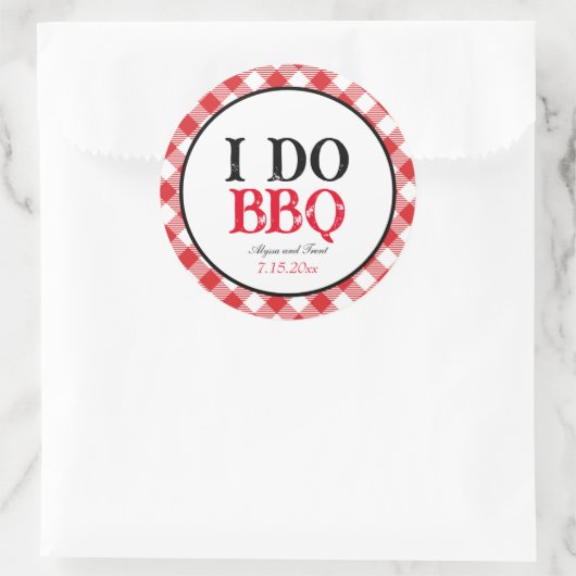 Sticker Rond Je fais BBQ Red En vichy mariage personnalisé (Sac)