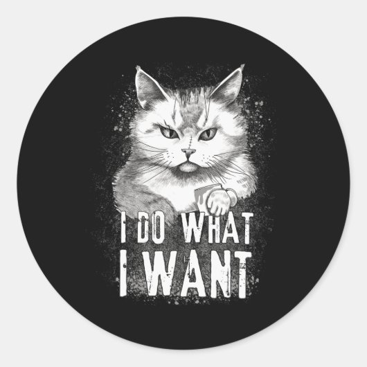 Sticker Rond Je Fais Ce Que Je Veux Chat Halloween Drôle Chat H (Devant)