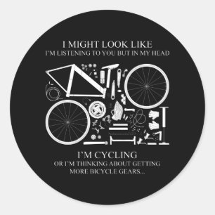 Sticker Rond Je fais du vélo ou je pense à des cadeaux pour les