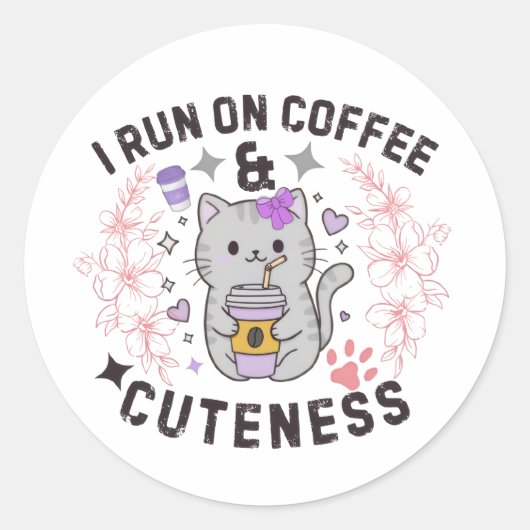 Sticker Rond Je fonctionne au café et à la douceur - Conception (Devant)