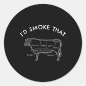 Sticker Rond Je fumerais cette vache drôle Fumer Barbecue Grill (Devant)