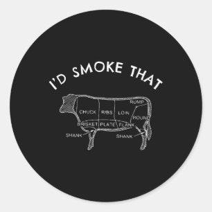 Sticker Rond Je fumerais cette vache drôle Fumer Barbecue Grill