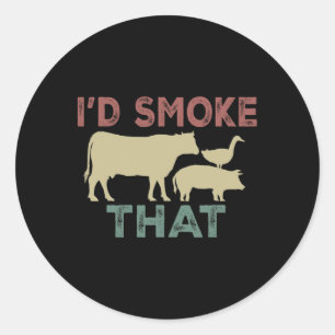 Sticker Rond Je fumerais que le boeuf de vache Cook barbecue Cu