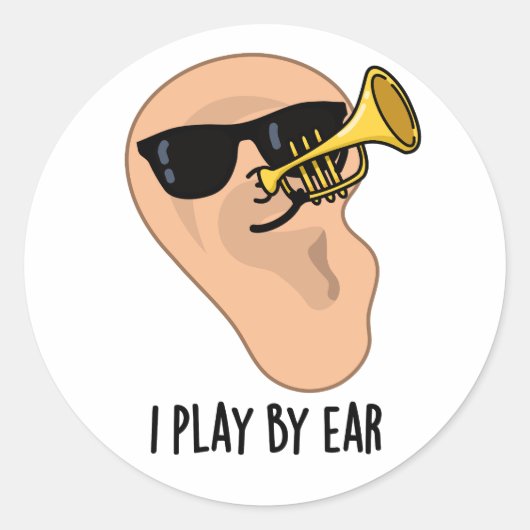 Sticker Rond Je Joue Par Ear Funny Music Pun (Devant)