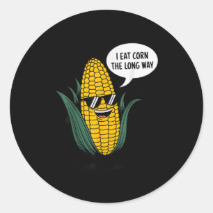 Sticker Rond Je Mange Du Maïs Le Long Way Drôle Nourriture Cita
