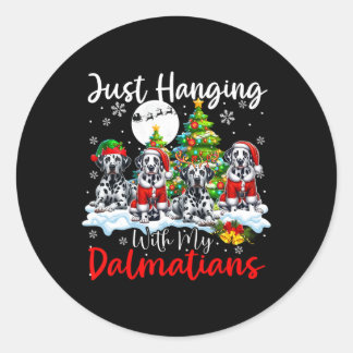 Sticker Rond Je me suis accroché à mes Dalmatiens Noël Trois Pè
