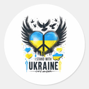 Sticker Rond Je me tiens avec la paix de l'Ukraine Drapeau ukra