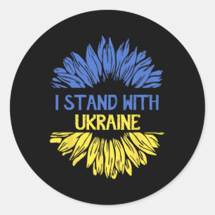 Sticker Rond Je me tiens avec le drapeau de l'Ukraine Rétro Tou