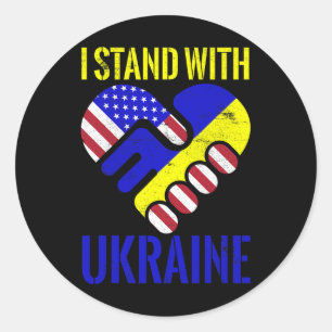 Sticker Rond Je me tiens avec le drapeau ukrainien de l'Ukraine