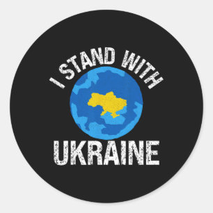Sticker Rond Je me tiens avec l'Ukraine Carte du monde Soutien