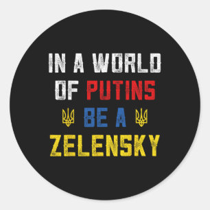 Sticker Rond Je me tiens avec l'Ukraine dans un monde de Poutin