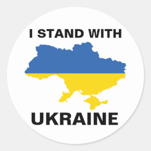 Sticker Rond Je me tiens avec l'Ukraine drapeau et carte ukrain