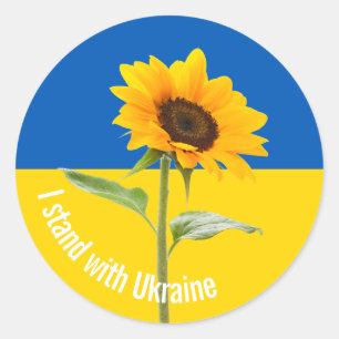 Sticker Rond Je me tiens avec Ukraine Drapeau de tournesol Jaun