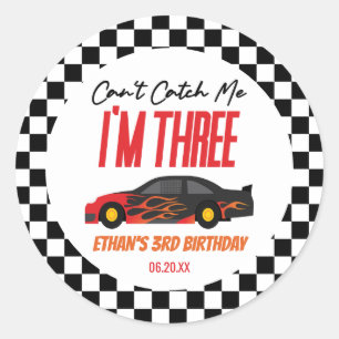 Sticker Rond Je ne peux pas me rattraper Red Race Car 3e fête d