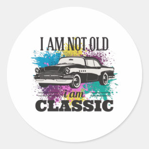 Sticker Rond Je ne suis pas vieux Je suis classique Grungy Colo
