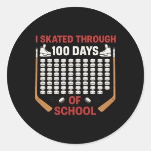 Sticker Rond Je patine à travers 100 jours d'école Fan de hocke