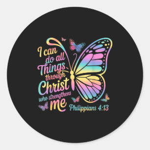 Sticker Rond Je peux faire toutes choses par Christ Papillon Bi