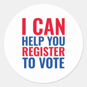 Sticker Rond Je peux vous aider à vous inscrire pour voter roug
