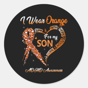 Sticker Rond Je Porte De L'Orange Pour Mon Fils Ajoute Du Ruban