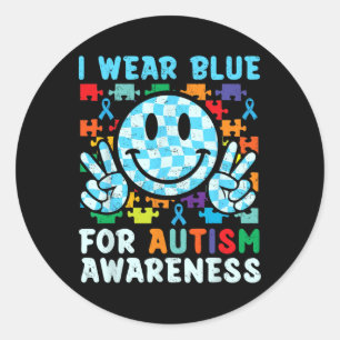 Sticker Rond Je Porte Du Bleu Pendant Le Mois De La Sensibilisa