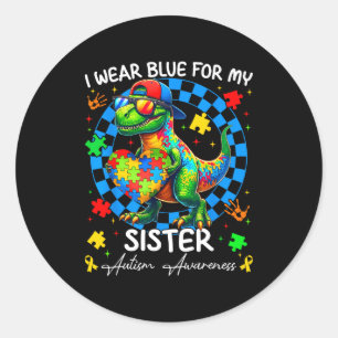 Sticker Rond Je porte du bleu pour la fierté de ma sœur pour la