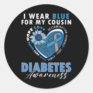 Sticker Rond Je Porte Du Bleu Pour Mon Cousin Type 1 Diabète La
