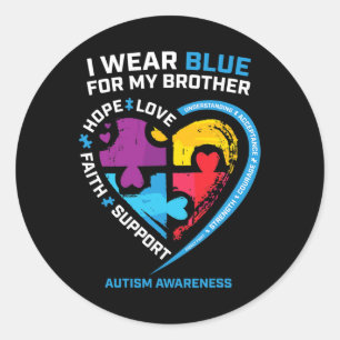 Sticker Rond Je Porte Du Bleu Pour Mon Frère Enfants Sensibilis