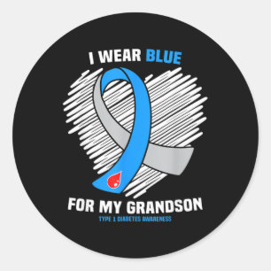 Sticker Rond Je Porte Du Bleu Pour Mon Petit-Fils Type 1 Diabèt
