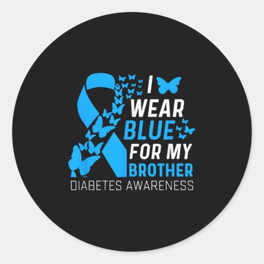 Sticker Rond Je Porte Du Blues Pour Mon Frère Ribbon Diabète Aw (Devant)