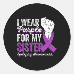 Sticker Rond Je Porte Du Purple Pour Ma Soeur Ribbon Epilepsy A