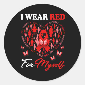 Sticker Rond Je Porte Du Rouge Pour Moi-Même Maladie Cardiaque