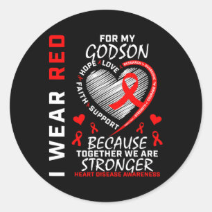 Sticker Rond Je Porte Du Rouge Pour Mon Godson Heart Disease Aw