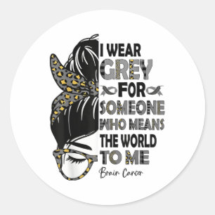 Sticker Rond Je porte du ruban gris Messy Bun Cerveau Cerveau L