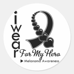 Sticker Rond Je Porte Du Ruban Melanoma Pour Mon Héros