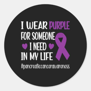 Sticker Rond Je Porte Du Ruban Violet Pancréatique Cancer Guerr