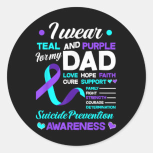 Sticker Rond Je porte du sarcelle & du violet pour la préve